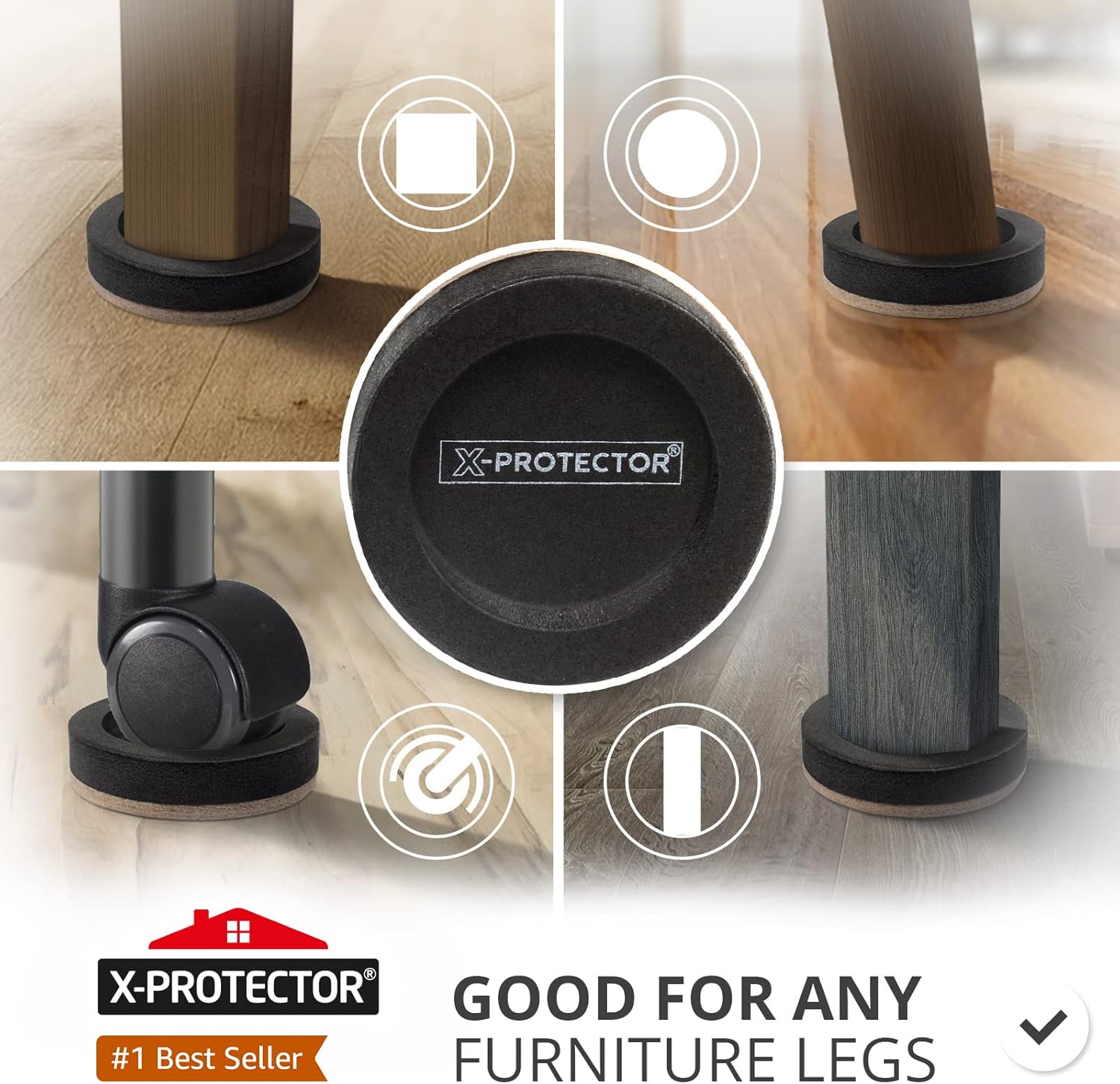 round 3 1/2 inch external / 2 3/4 inch internal diameter sized to fit most furniture feet