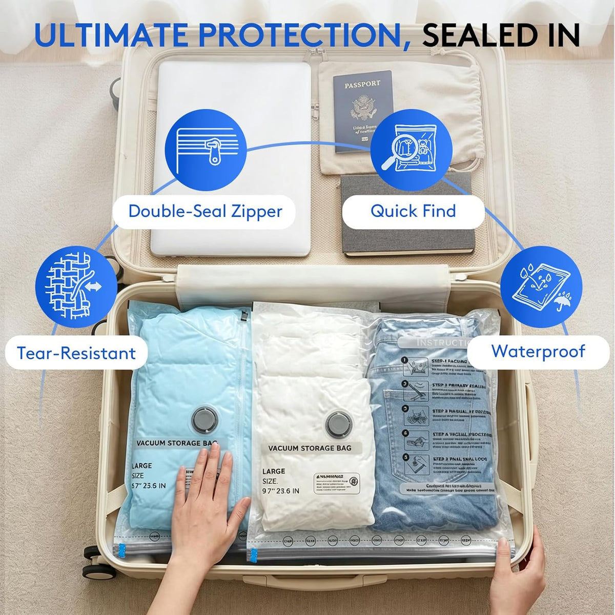 rugged pa+pe material that is tear-resistant, 100% airtight, and reusable