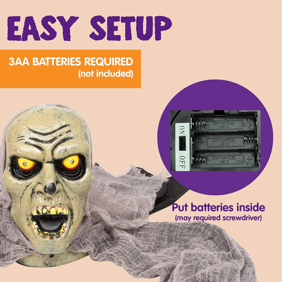 runs on 3 aa batteries (not included) for cordless placement anywhere in the yard