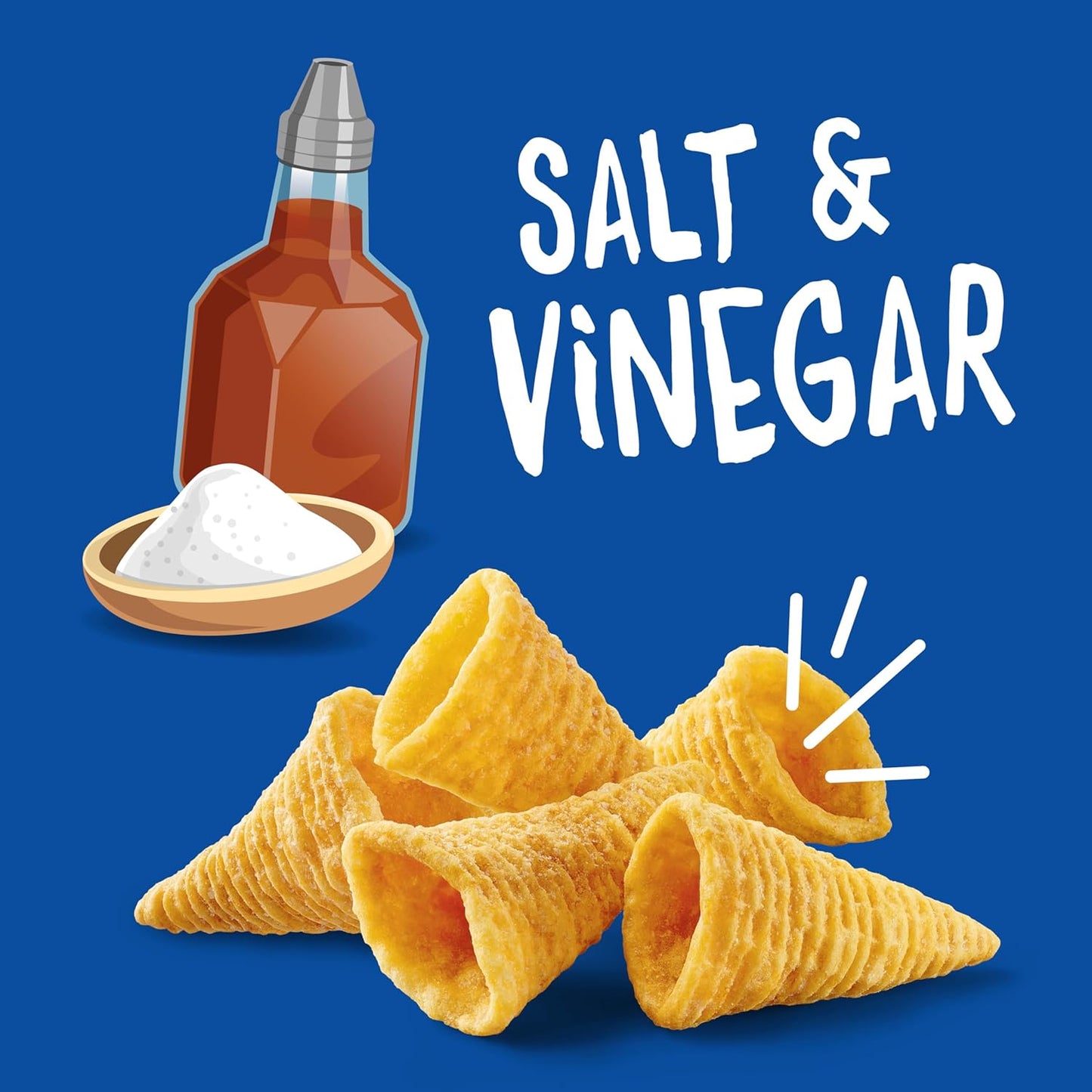 salt and vinegar seasoning coating on crispy corn cones
