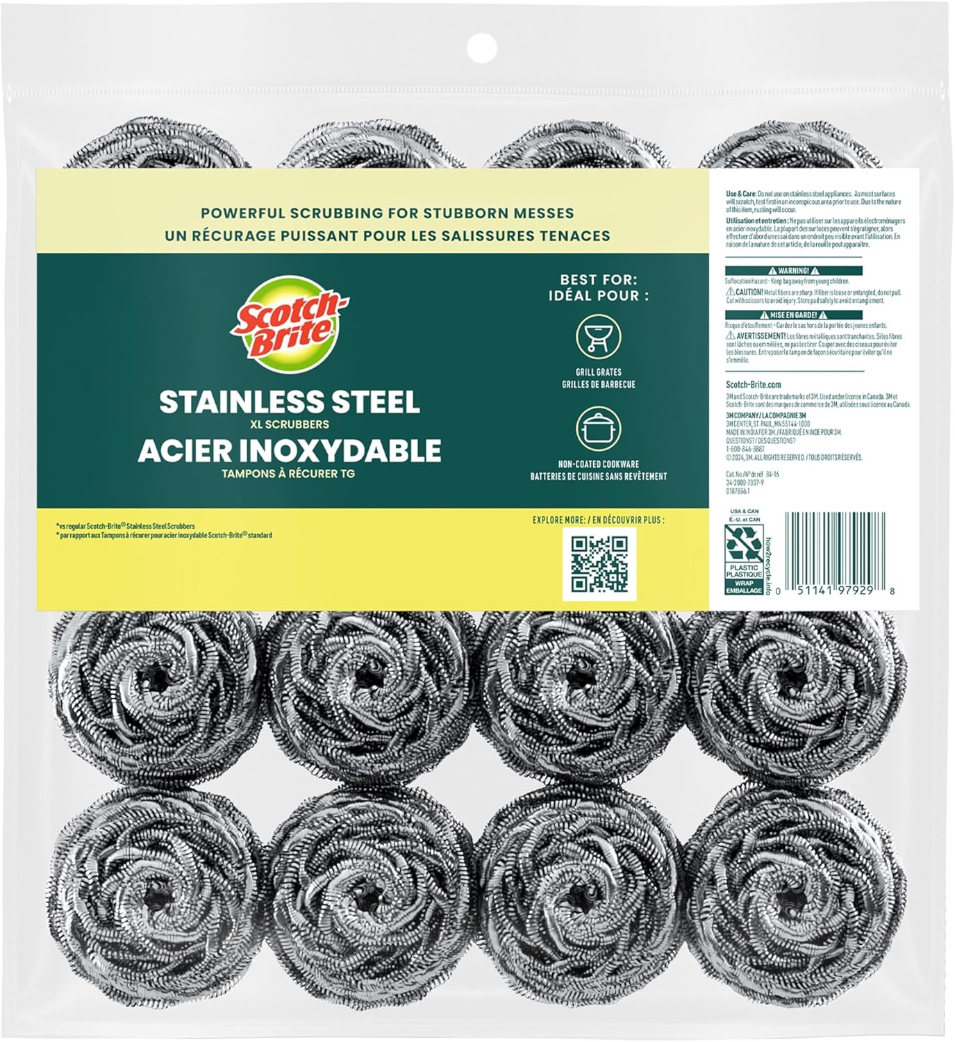 Scotch-Brite Reusable Scrub Pads for Stocking Up and Streamlining Cleanup, Long-Lasting Metal Scourers for Tight Schedules 3 Pack