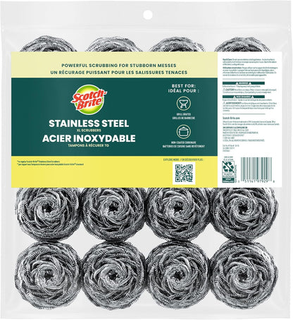 Scotch-Brite Reusable Scrub Pads for Stocking Up and Streamlining Cleanup, Long-Lasting Metal Scourers for Tight Schedules 3 Pack