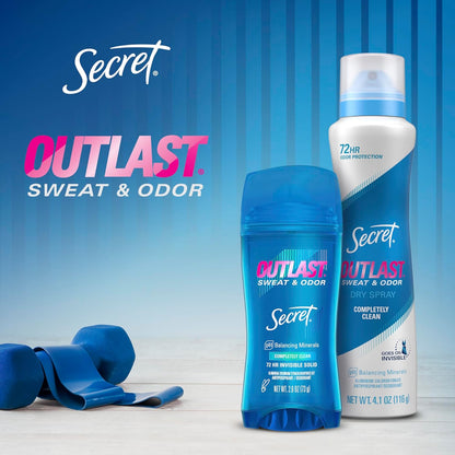 Secret Outlast Completely Clean Deodorant – 72hr Freshness for Mindful Morning Wellness Routine, 2.6 oz