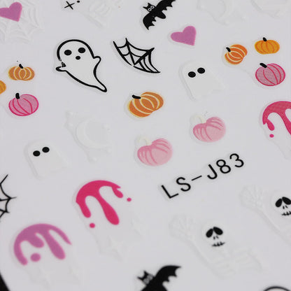 Lil Boo Halloween Nail Stickers for Kids – 3D Ghost & Pumpkin Self-Adhesive Decals for Trick-or-Treat Night