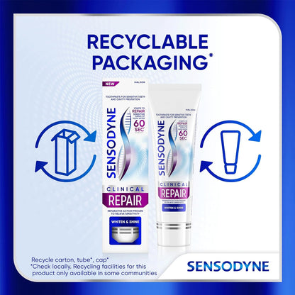 Sensodyne Clinical Repair Whiten & Shine Toothpaste – Refined Daily Indulgence for Stain-Prone Sensitive Smiles, 2.3 oz