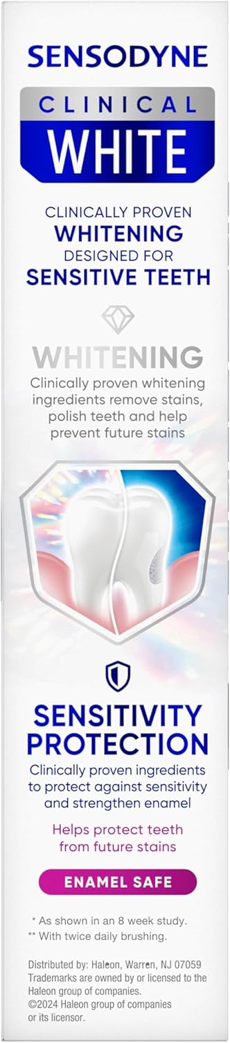 Sensodyne Clinical White – Streamlined Whitening Solution for Sensitive Teeth & Stain Prevention, 3-Pack