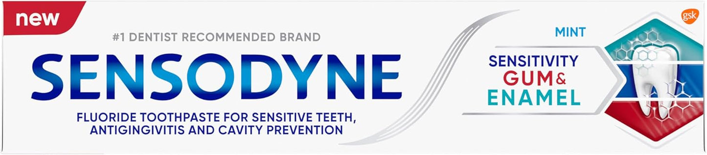 Sensodyne Gum and Enamel Care Toothpaste – Self-Care Gift Basket Addition for Anyone on a Sensitive-Teeth Journey, 3.4 oz 3-Pack