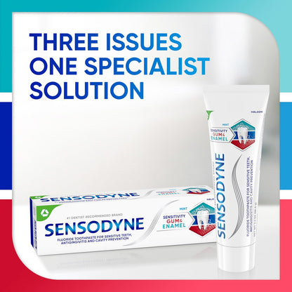 Sensodyne Gum and Enamel Care Toothpaste – Self-Care Gift Basket Addition for Anyone on a Sensitive-Teeth Journey, 3.4 oz 3-Pack