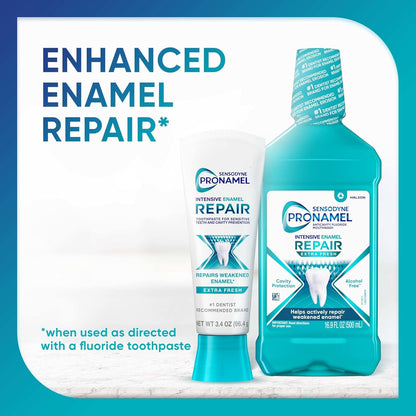 Sensodyne Pronamel Re-Mineralizing Fluoride Rinse – Alcohol-Free Enamel Repair for Daily Wellbeing Rituals, Extra Fresh 16.9 fl oz 3 Pack