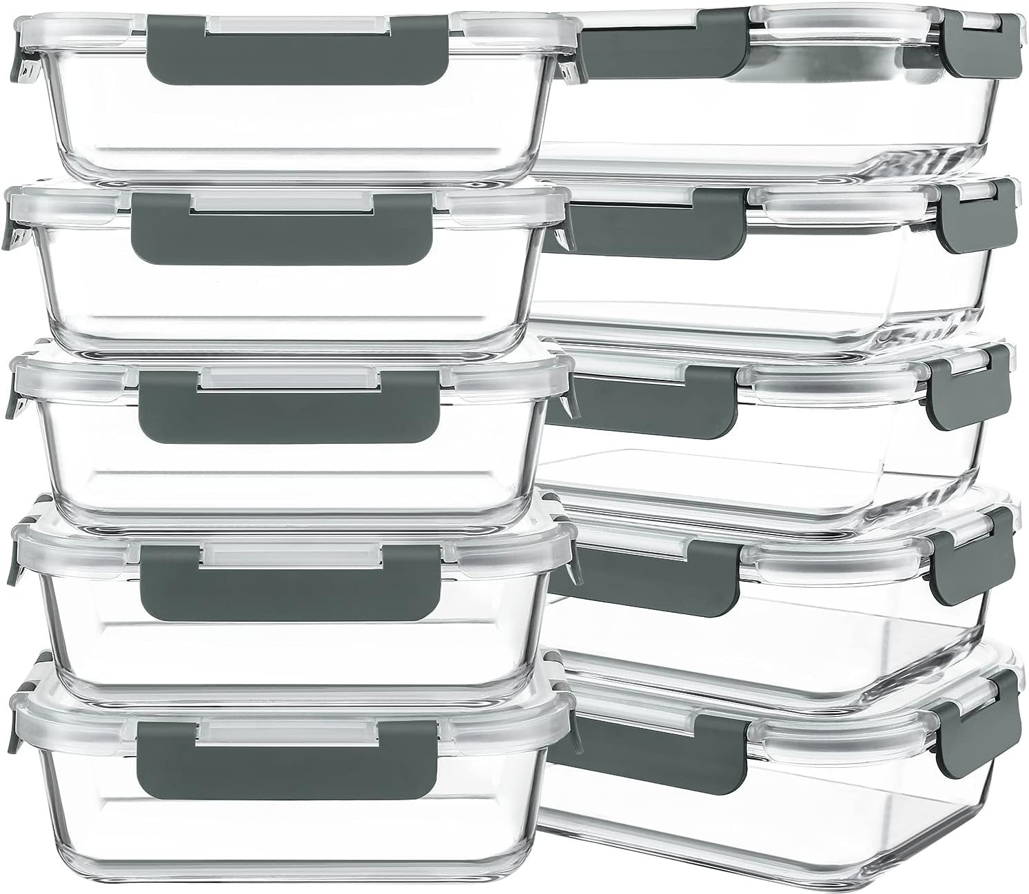 set of 10 rectangular borosilicate glass containers, 30 oz (850 ml) each