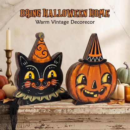 set of 2 pieces featuring coordinated black cat and pumpkin motifs