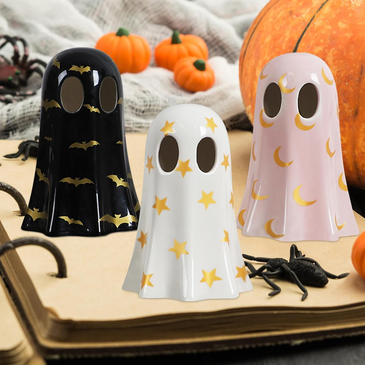 DAZONGE Ceramic Ghost Set with Witch Hats – Ready-to-Gift Halloween Present for the Woman Who Has Everything