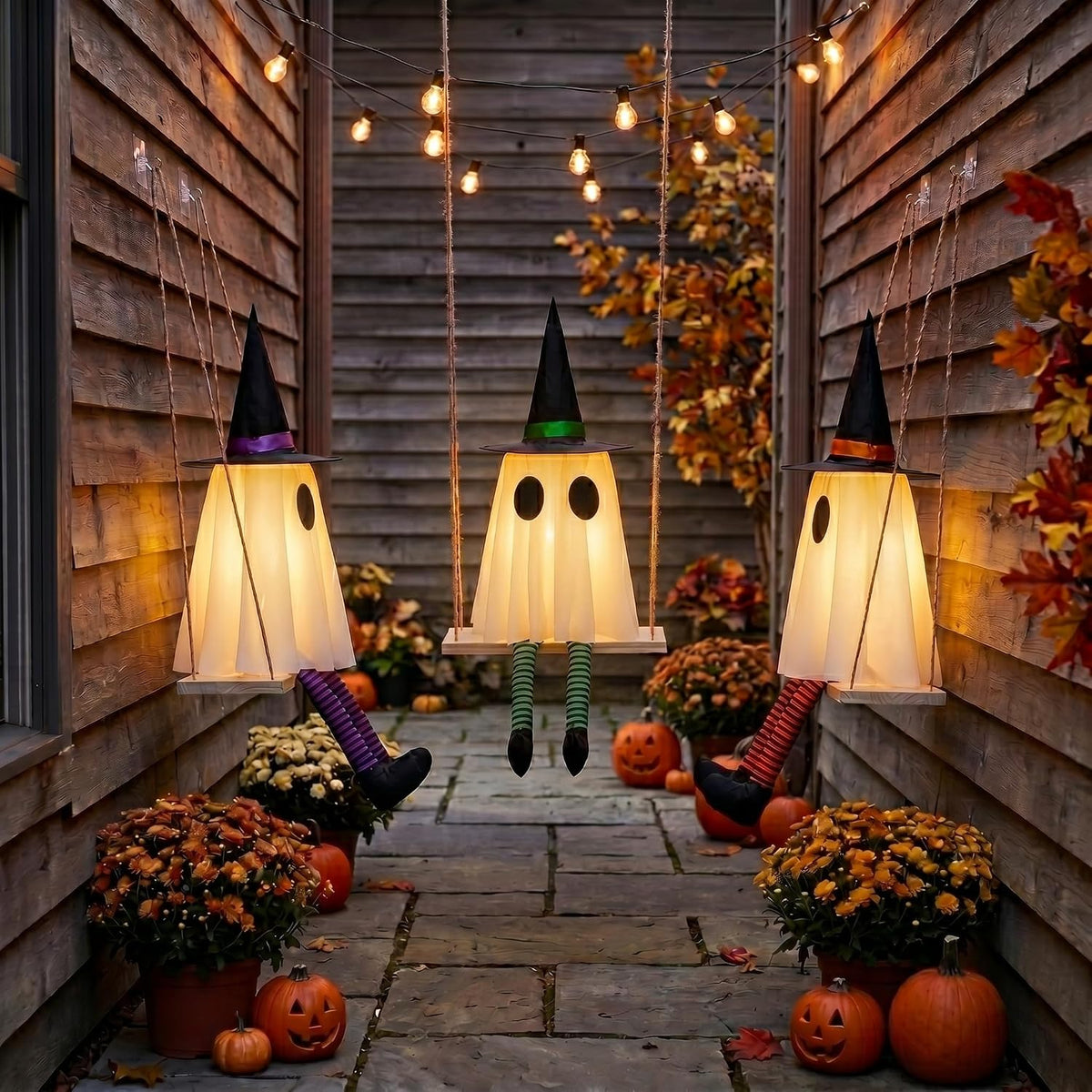 Lumirora Halloween Ghost Decor – No Fire Risk Battery LED Display for Porch, Mantel, and Yard