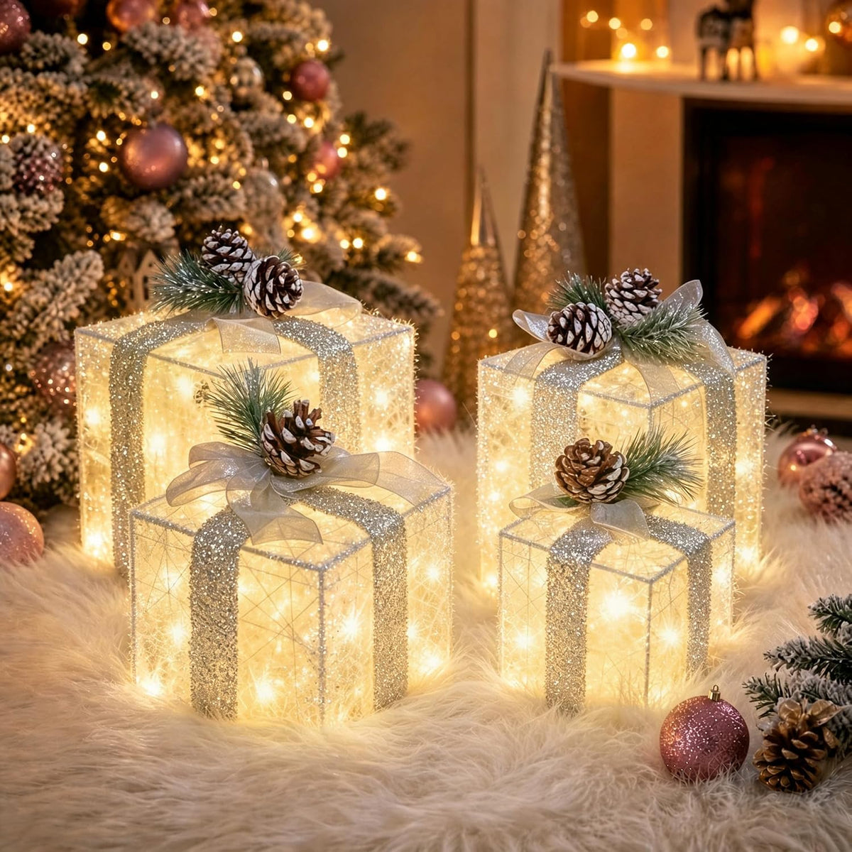 set of 4 assorted sizes (1 large, 2 medium, 1 small) for stacked layered displays