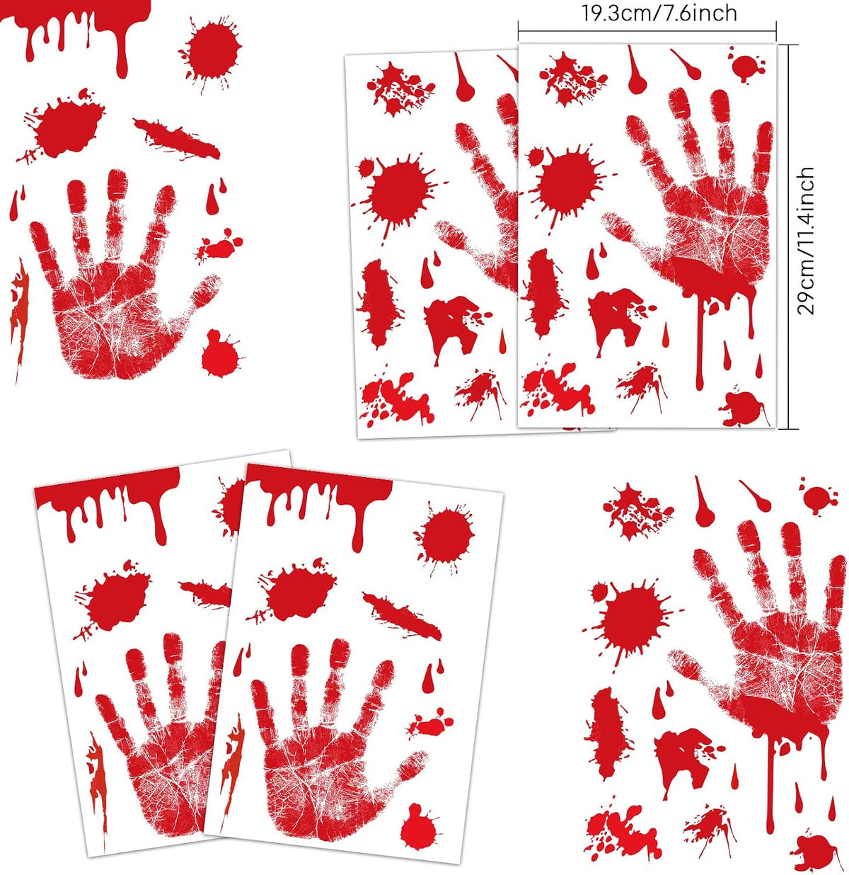set of 4 cling decals including 2 left-hand and 2 right-hand bloody print designs