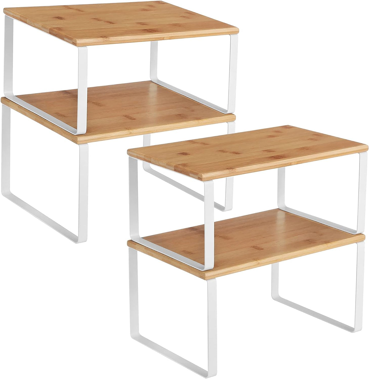 set of 4 shelves: 2 small (7.7"d x 11.7"w x 6.2"h) and 2 large (7.3"d x 11.7"w x 5.4"h)