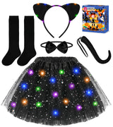 Cat Costume for Girls Age 3-8, Birthday Gift for Kids Light Up Tutu Halloween Set