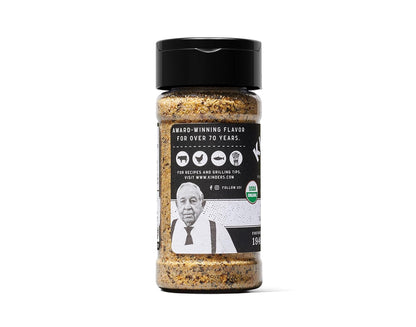 shaker-top bottle designed for both pre-cook rubbing and finishing sprinkle