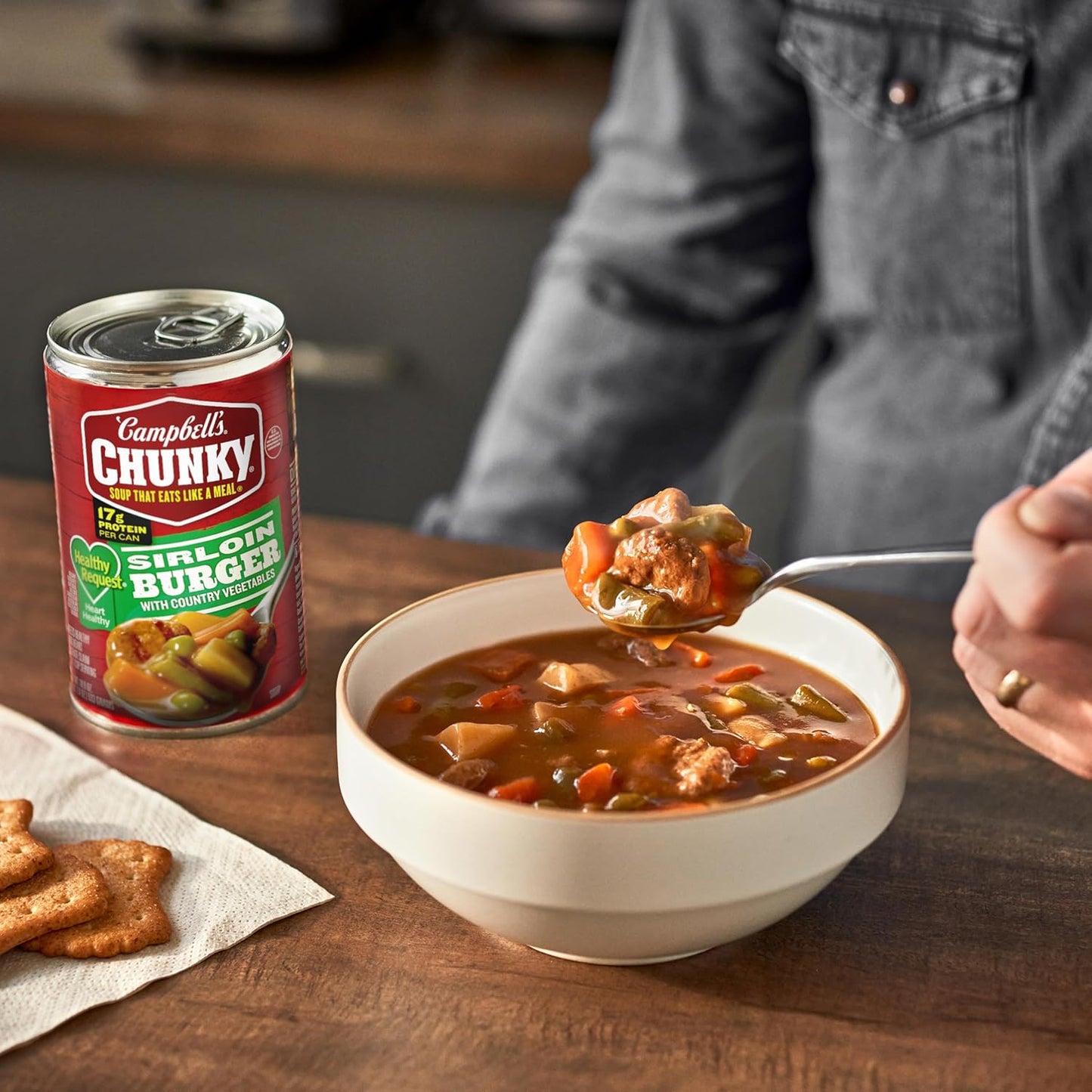 shelf-stable canned format requiring only heating to serve