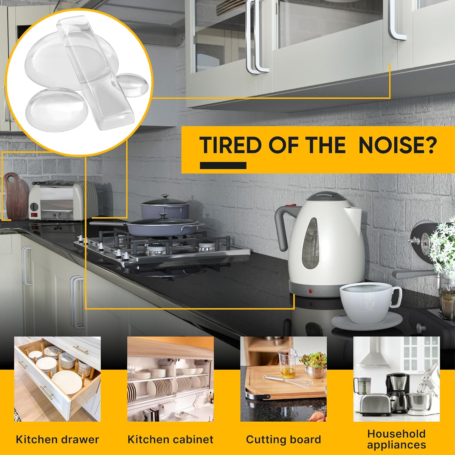 shock-absorbing construction that dampens impact noise and prevents surface scratches