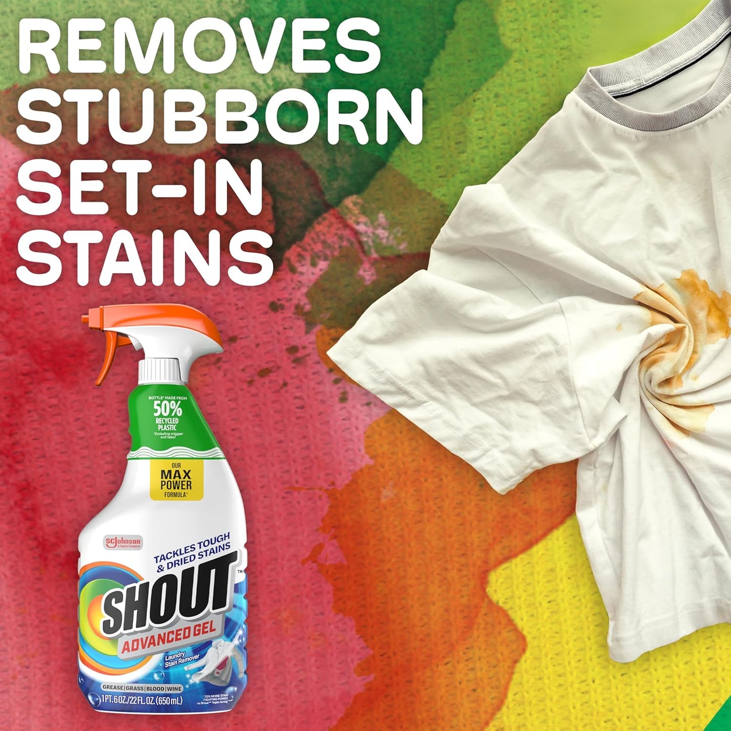 Shout Advanced Gel Stain Remover for Athletic Wear and Jerseys – Thick Formula Clings Through the Wash Cycle