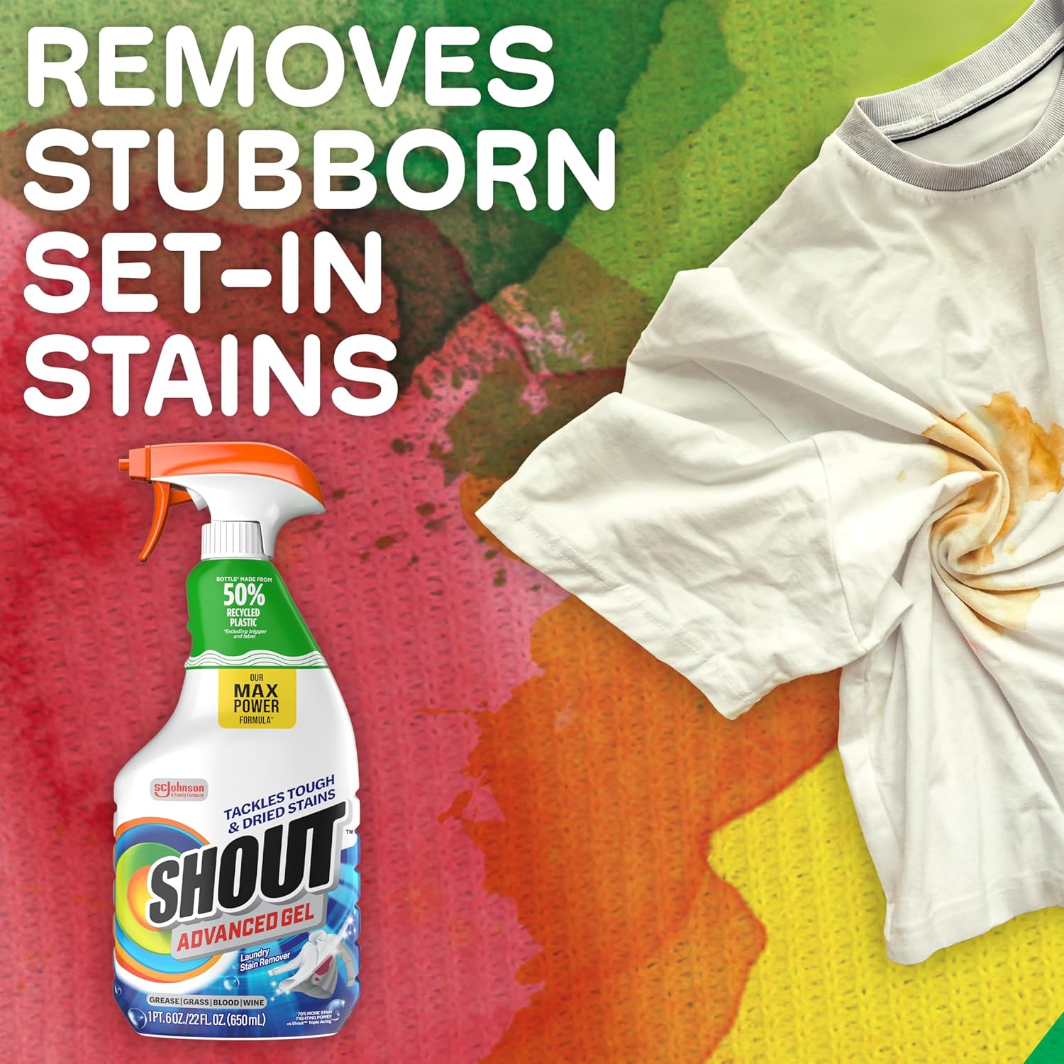 Shout Advanced Gel Stain Remover for Athletic Wear and Jerseys – Thick Formula Clings Through the Wash Cycle
