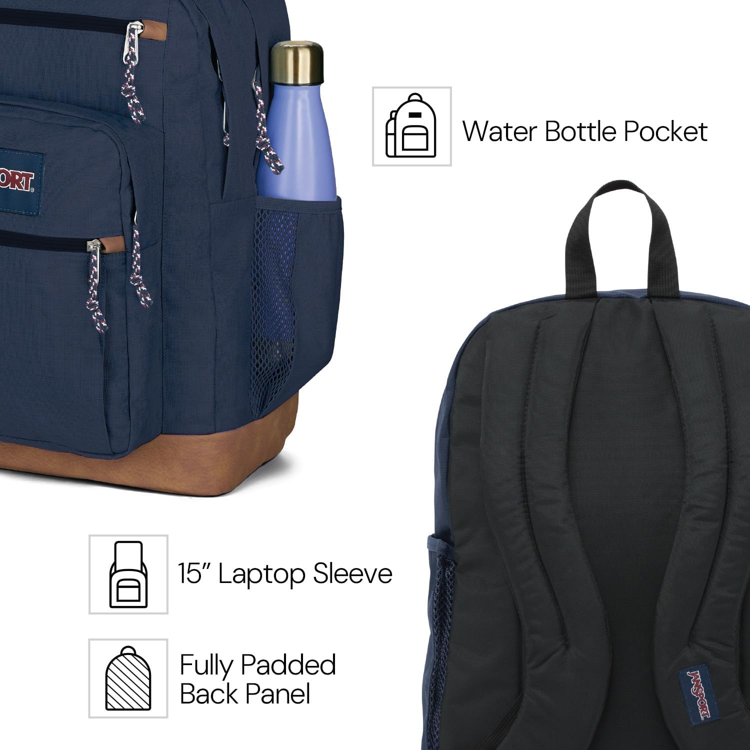 side water bottle pocket and pleated front stash pocket for quick-access items