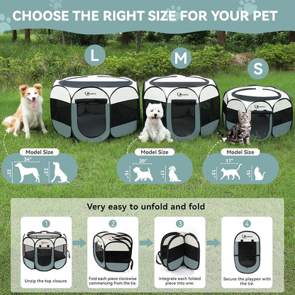 Siedihit Furniture-Friendly Pet Playpen – Sleek Pop-Up Enclosure in Neutral and Bold Prints, Complements Any Home Aesthetic