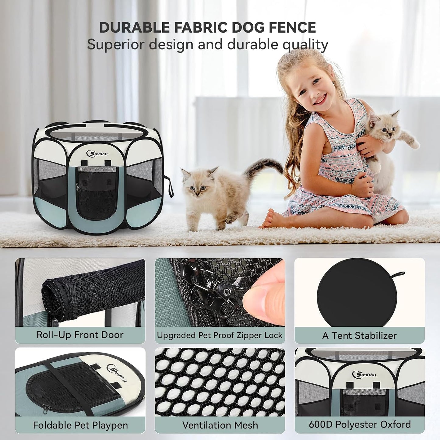 Siedihit Furniture-Friendly Pet Playpen – Sleek Pop-Up Enclosure in Neutral and Bold Prints, Complements Any Home Aesthetic