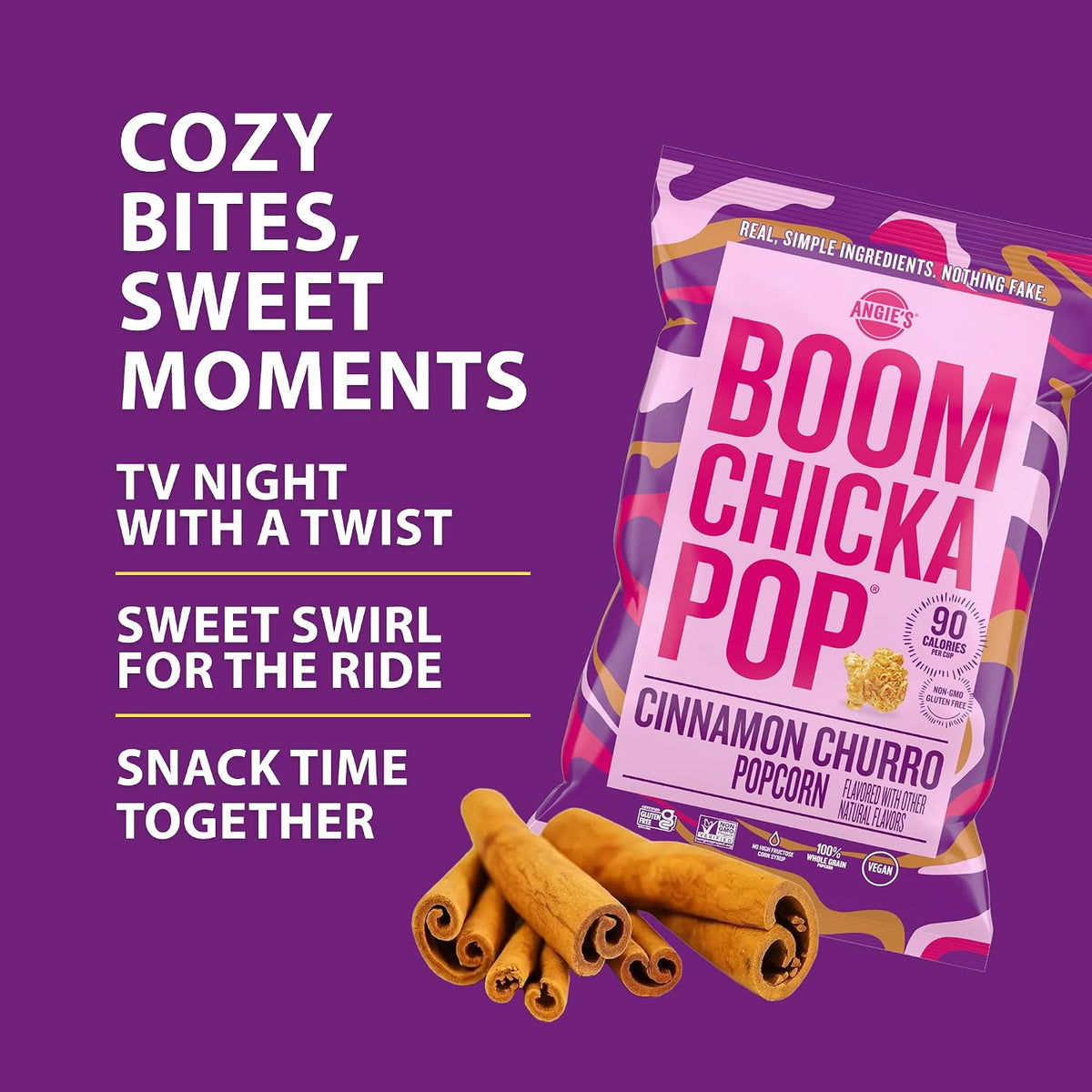 simple ingredients include popcorn, sunflower oil, cane sugar, cinnamon, salt, and natural flavor