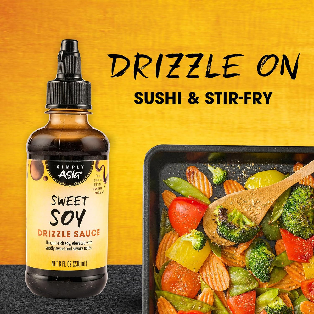 Simply Asia Sweet Soy Drizzle Sauce — Compact Fridge-Door Sauce for Intentional Kitchens, 8 fl oz Squeeze Bottle