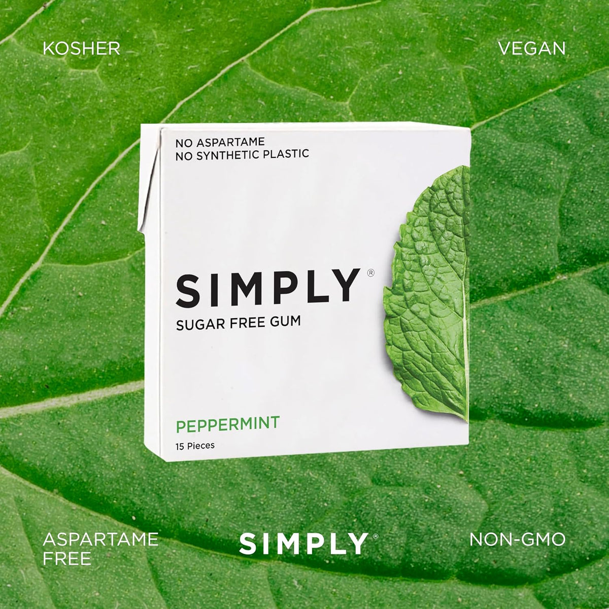 SIMPLY Gum Peppermint Xylitol Chewing Gum – Intentional Everyday Carry for Capsule Wardrobe Lifestyles, Sugar-Free 45-Piece Three-Pack