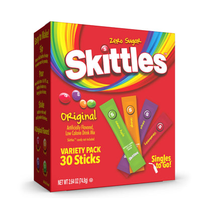 SINGLES TO GO! Skittles Low Calorie Drink Mix – Convenient Single Serve Powder Sticks for Commuters, Drivers, and Remote Workers