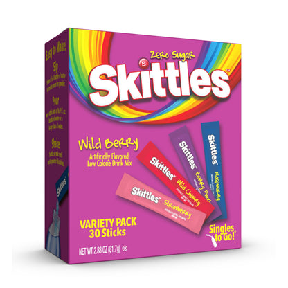 SINGLES TO GO! Skittles Low Calorie Drink Mix – Convenient Single Serve Powder Sticks for Commuters, Drivers, and Remote Workers