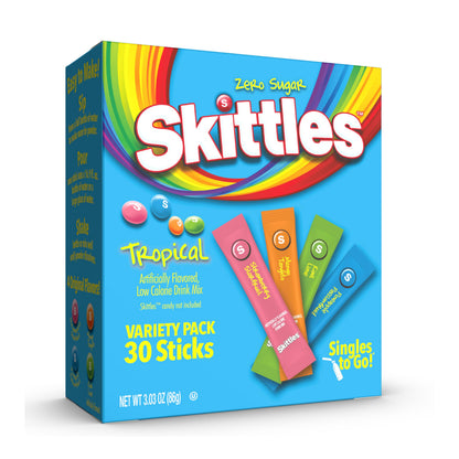 SINGLES TO GO! Skittles Low Calorie Drink Mix – Convenient Single Serve Powder Sticks for Commuters, Drivers, and Remote Workers