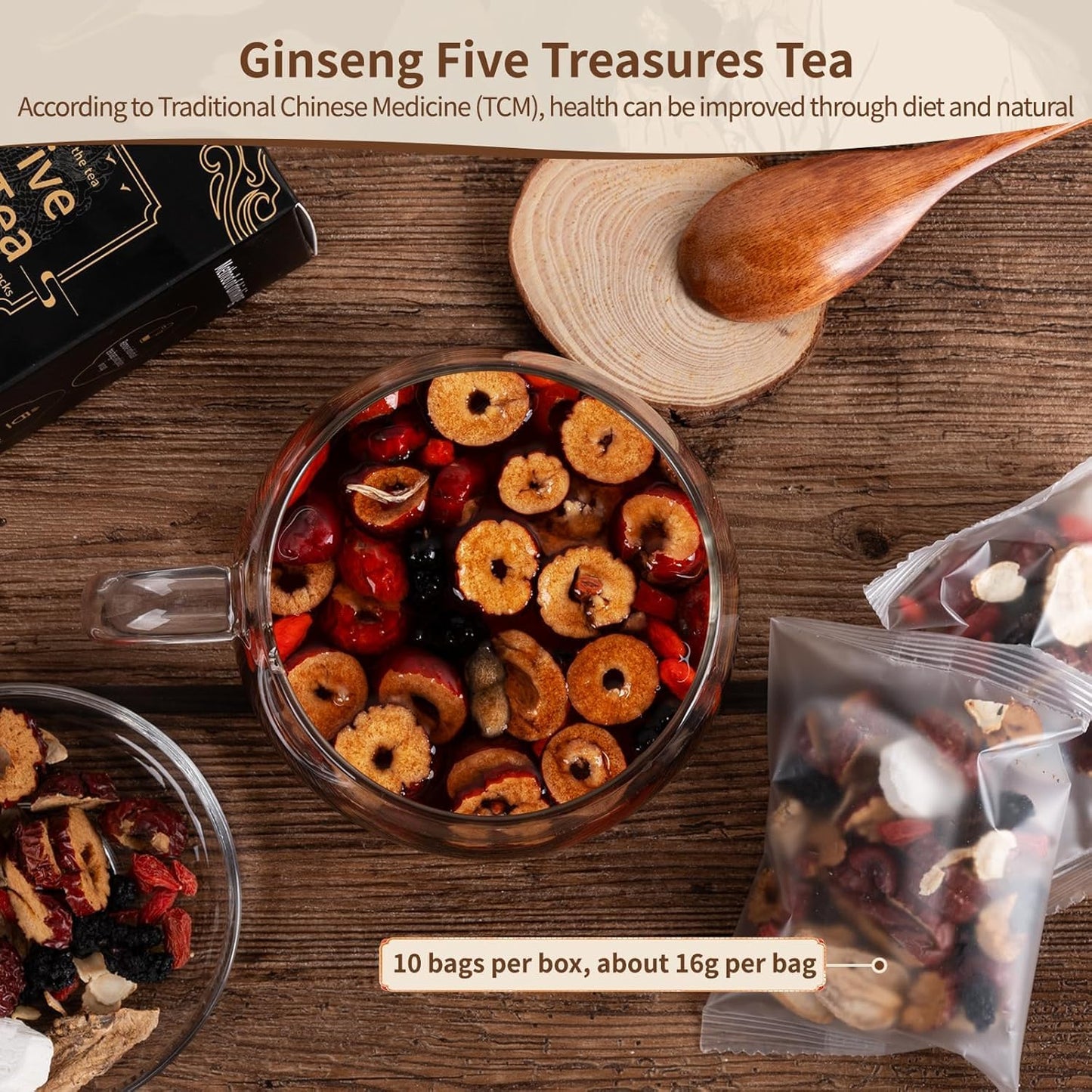 sister variants in the same line: ginseng ten treasure tea (premium), liver detox tea, and dandelion root tea for full-body cleanse regimens