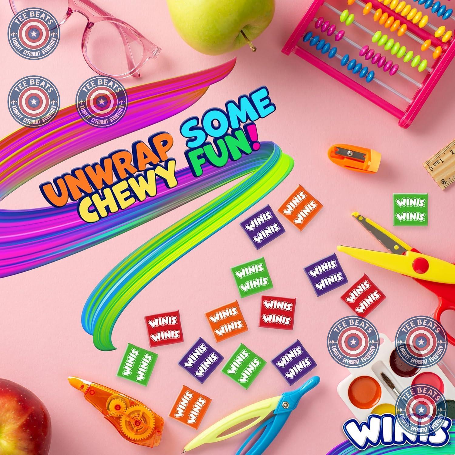 six+ assorted flavors: grape, cherry, lime, orange, raspberry, apple, and strawberry plus surprise flavors