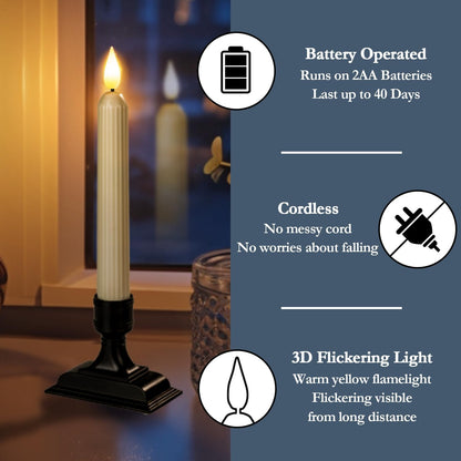 six black square candlestick holders with rectangular bases designed for stable window placement