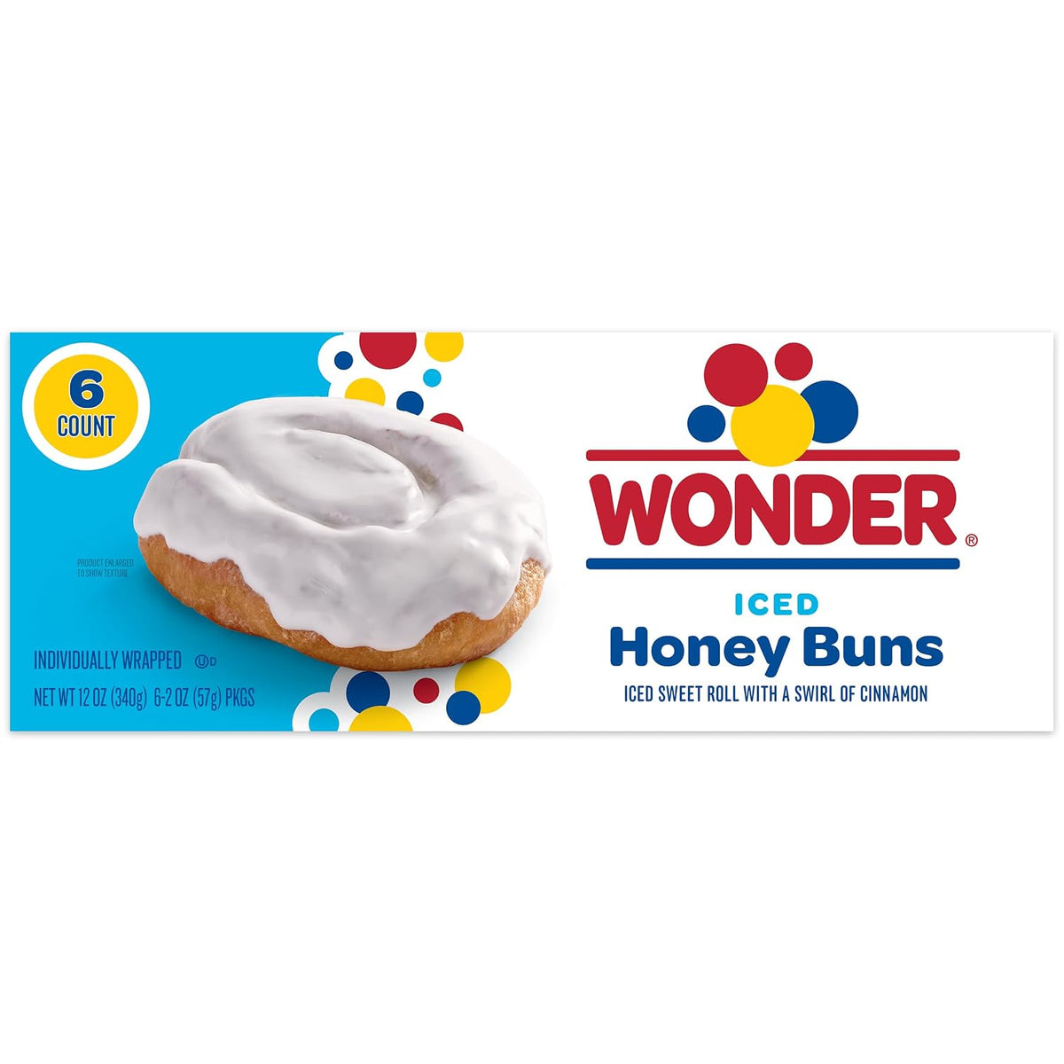 six individually wrapped buns in a 12-ounce box