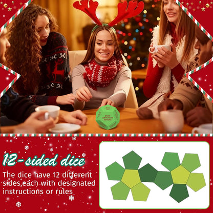 six product variants covering santa swap, food dice, music note, 3-pack quantity, and hilarious party versions