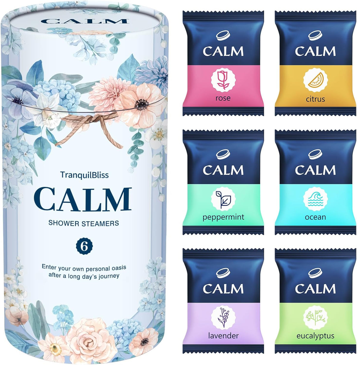 six-scent variety pack: citrus, sea, lavender, rose, eucalyptus, and peppermint