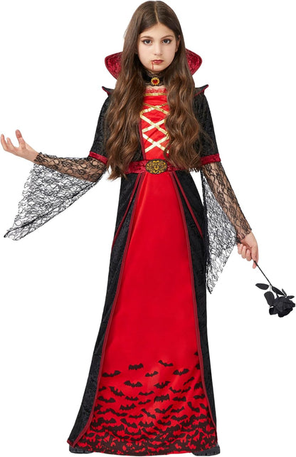 Spooktacular Creations Royal Vampire Costume for Girls – Ready to Gift Halloween Present for Young Girls, Premium Dress Up Bundle in One Box