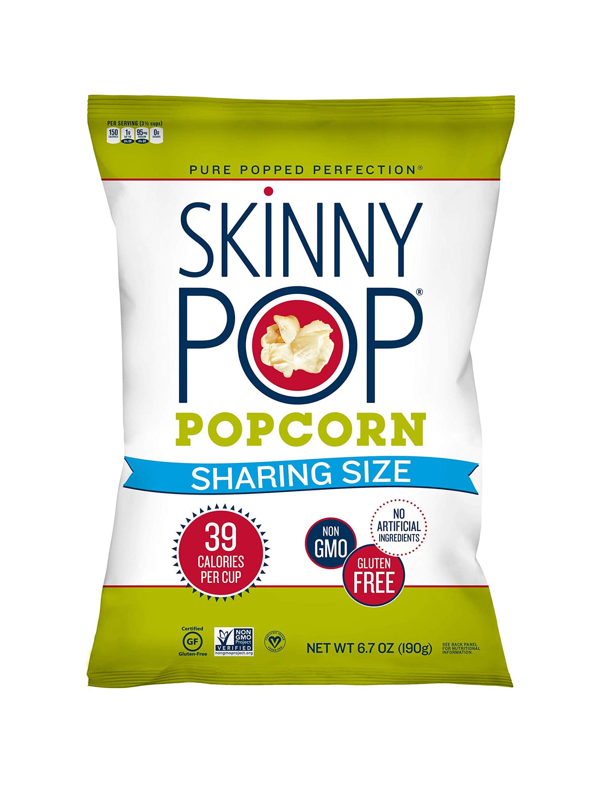 SkinnyPop Original Popcorn, Gluten Free, Vegan Popcorn, Non-GMO, Healthy Popcorn Snacks, Skinny Pop, 6.7oz Party Sized Bag