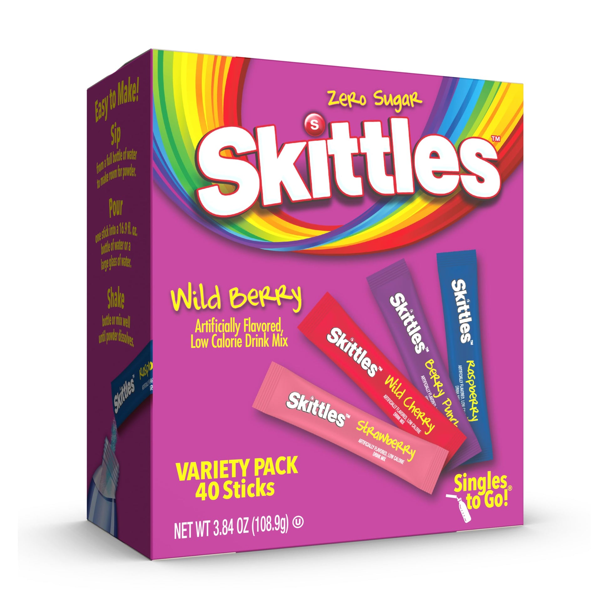 Skittles Singles To Go Flavored Water Sticks – White Elephant and Secret Santa Gift for Coworkers, 30 Count Box