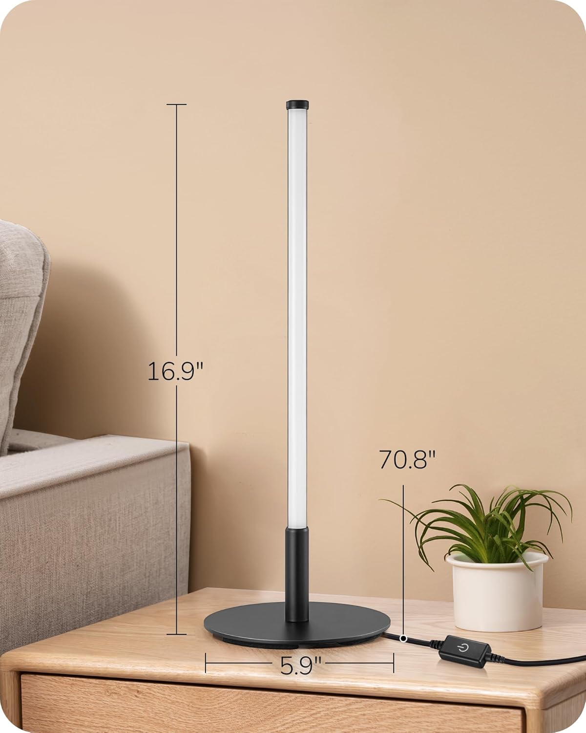 slim 16.9-inch vertical aluminum body with 5.9-inch base diameter