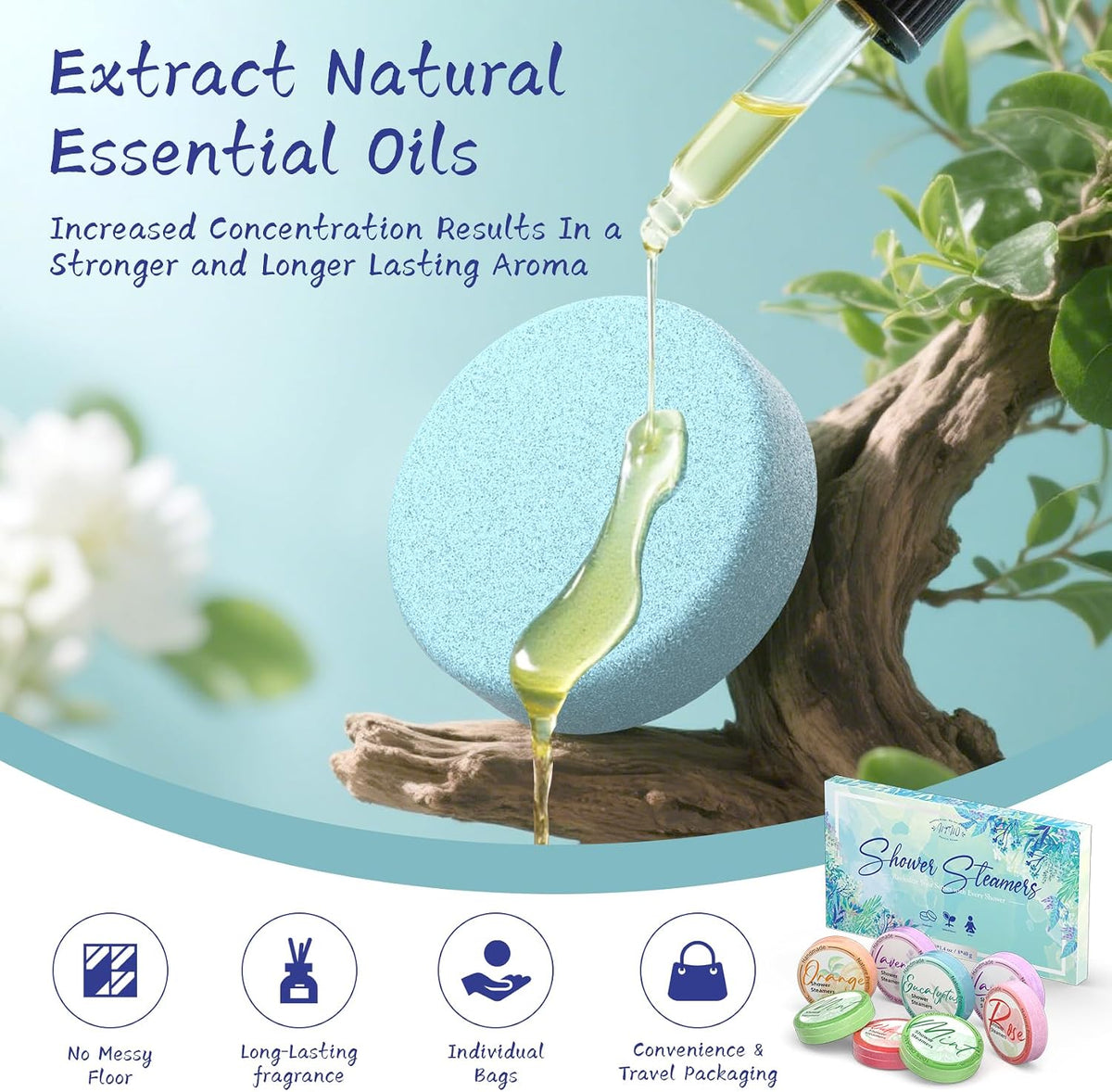 slow-dissolve tablet form for long-lasting 2–3 shower aroma release