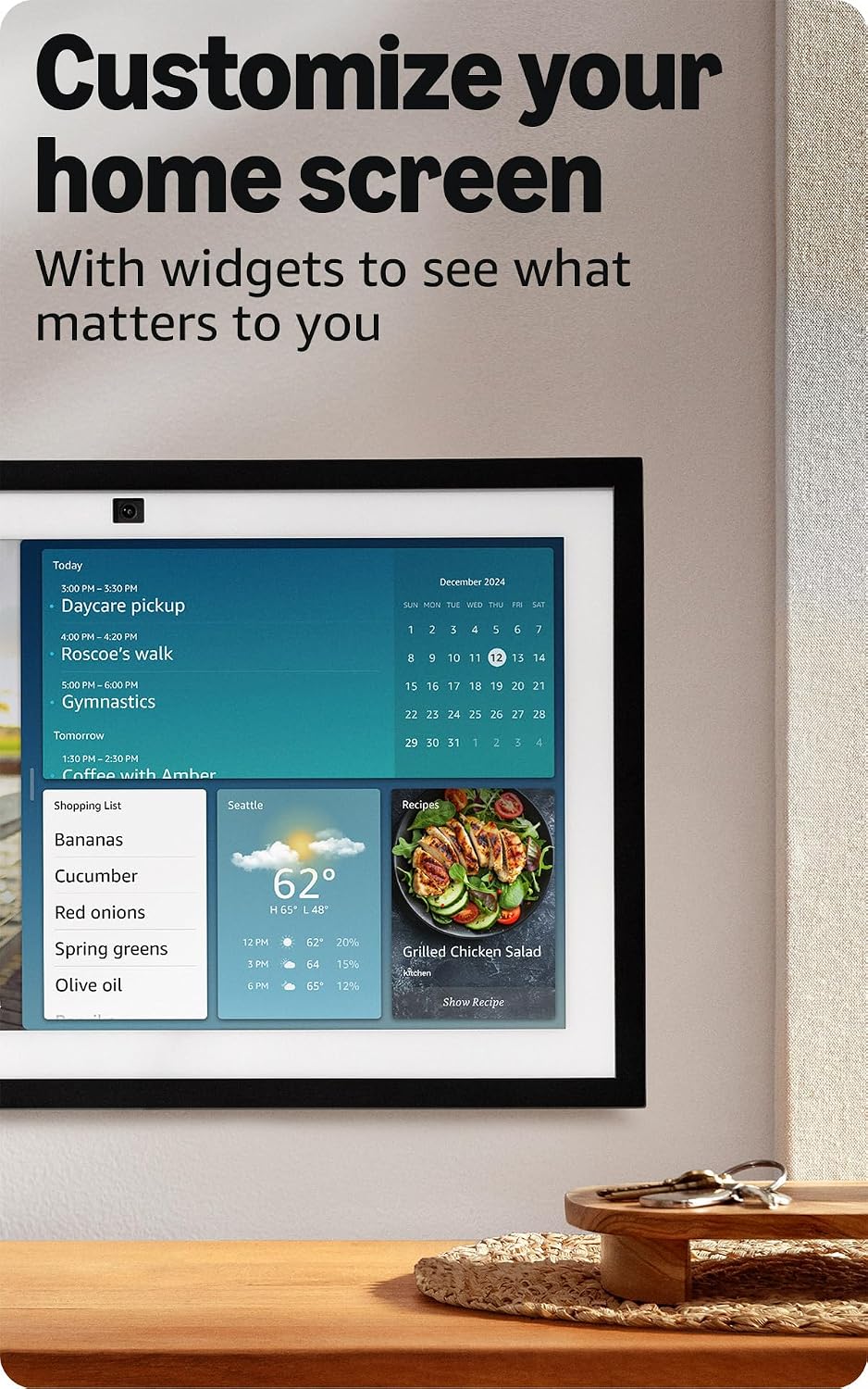 smart home dashboard for voice or tap control of lights, cameras, and routines