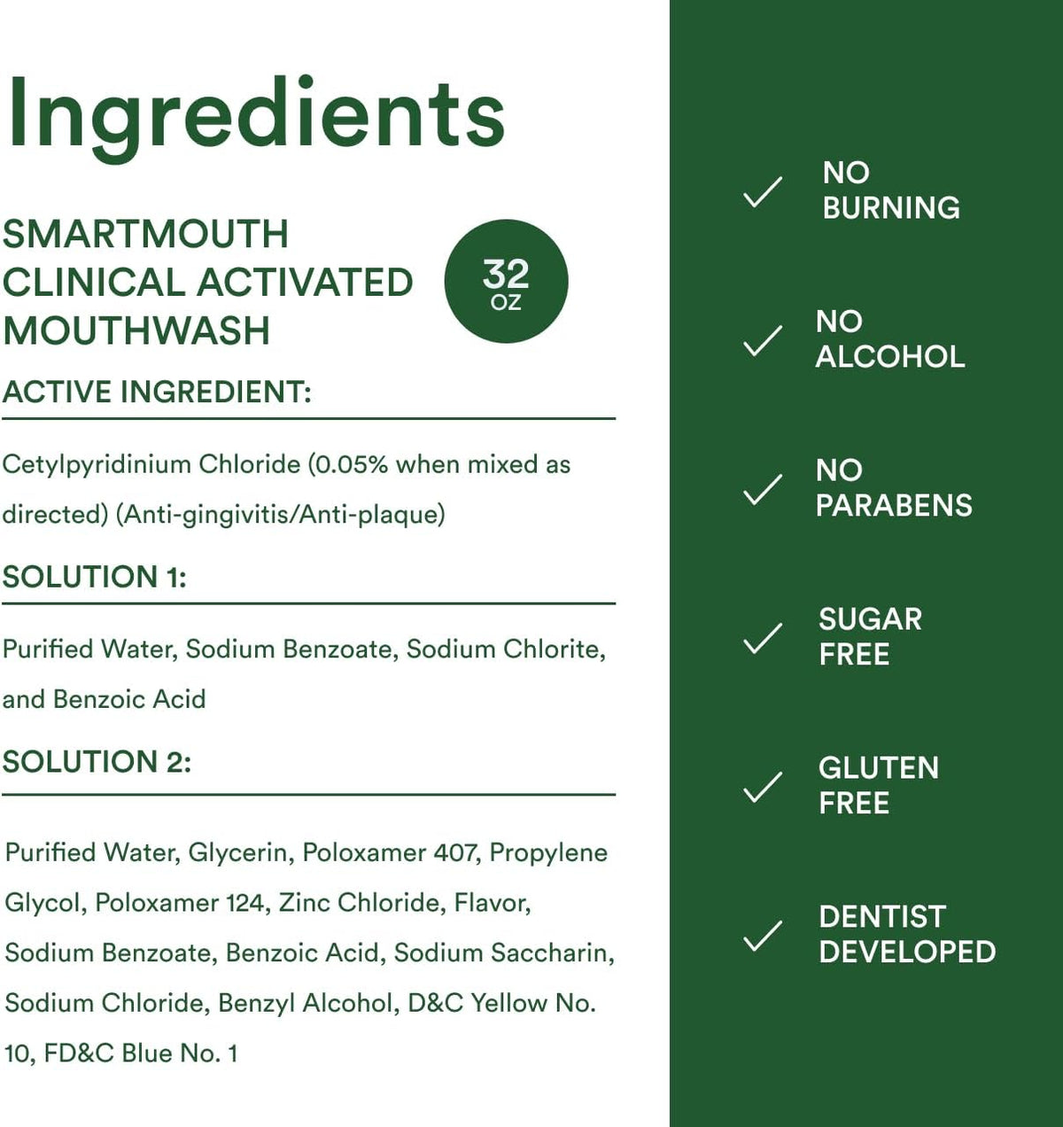 SmartMouth Activated Mouthwash – Clean Ingredient Daily Oral Rinse for Health-Conscious and Sensitive Users, 32 fl oz
