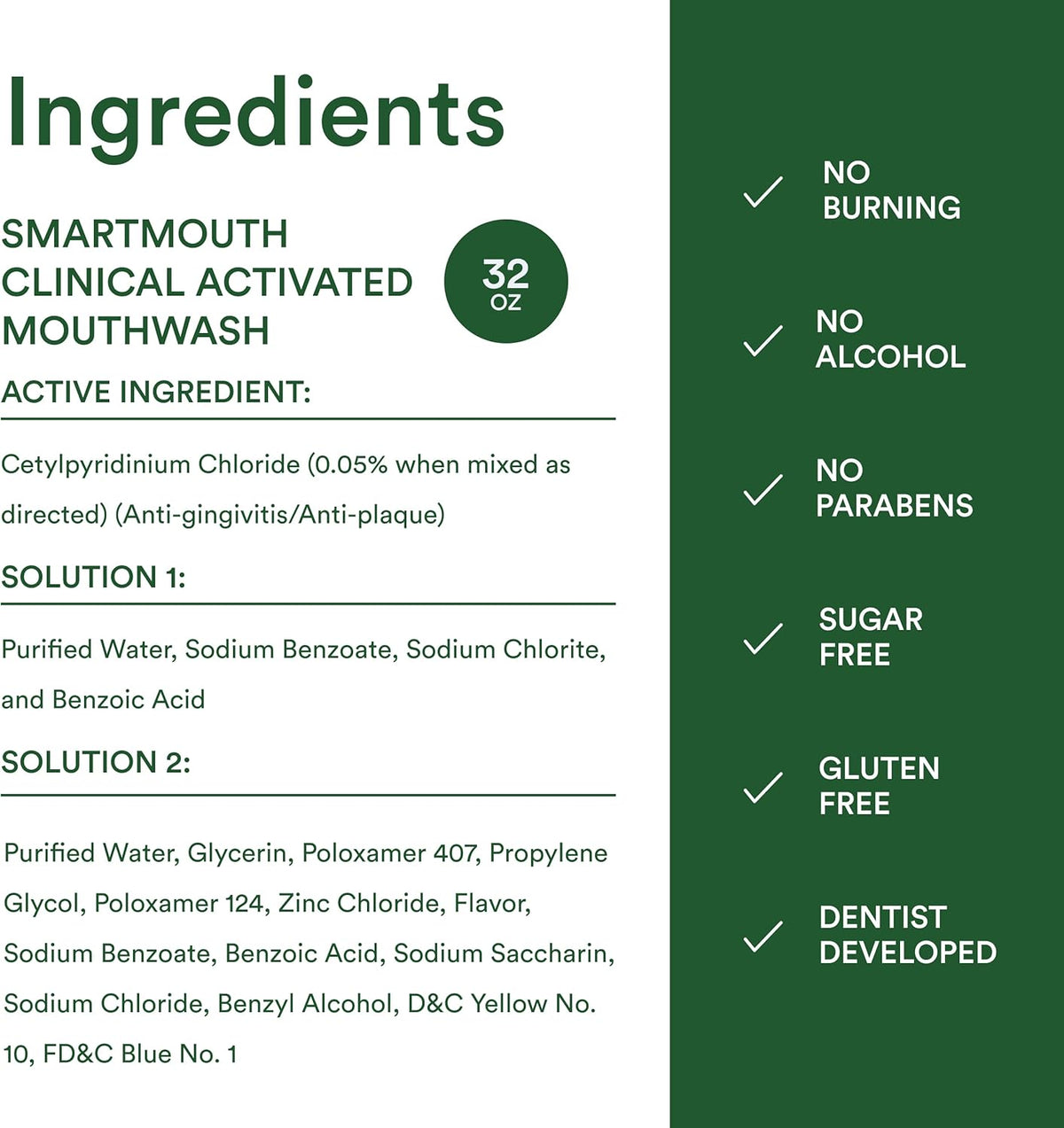 SmartMouth Activated Mouthwash – Clean Ingredient Daily Oral Rinse for Health-Conscious and Sensitive Users, 32 fl oz