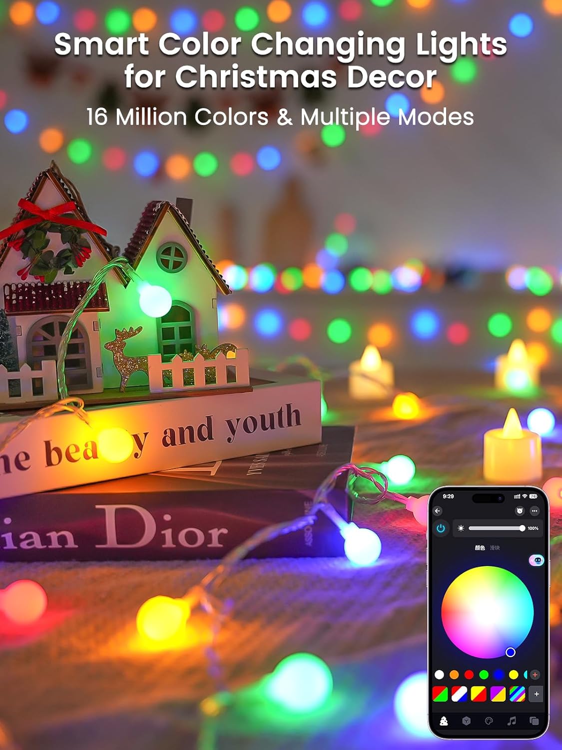 smartphone app control via qr-code download for color, brightness, mode, and timer settings
